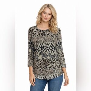 Vintage Safari Knit Top | Zebra Leopard Animal Print Long Sleeve